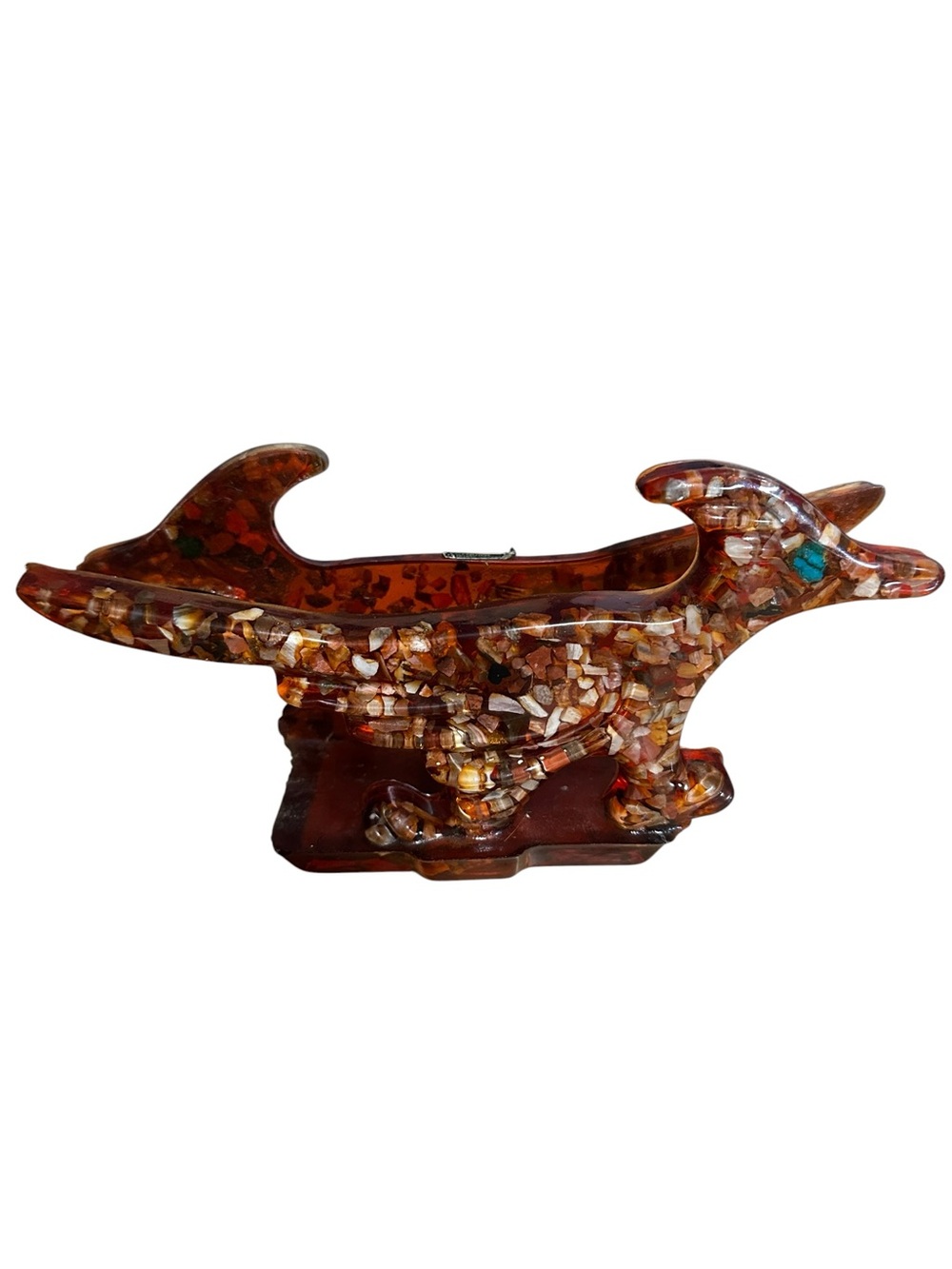 VTG Amber Lucite Roadrunner Napkin Holder Genuine Inlaid Wood MCM Retro Decor